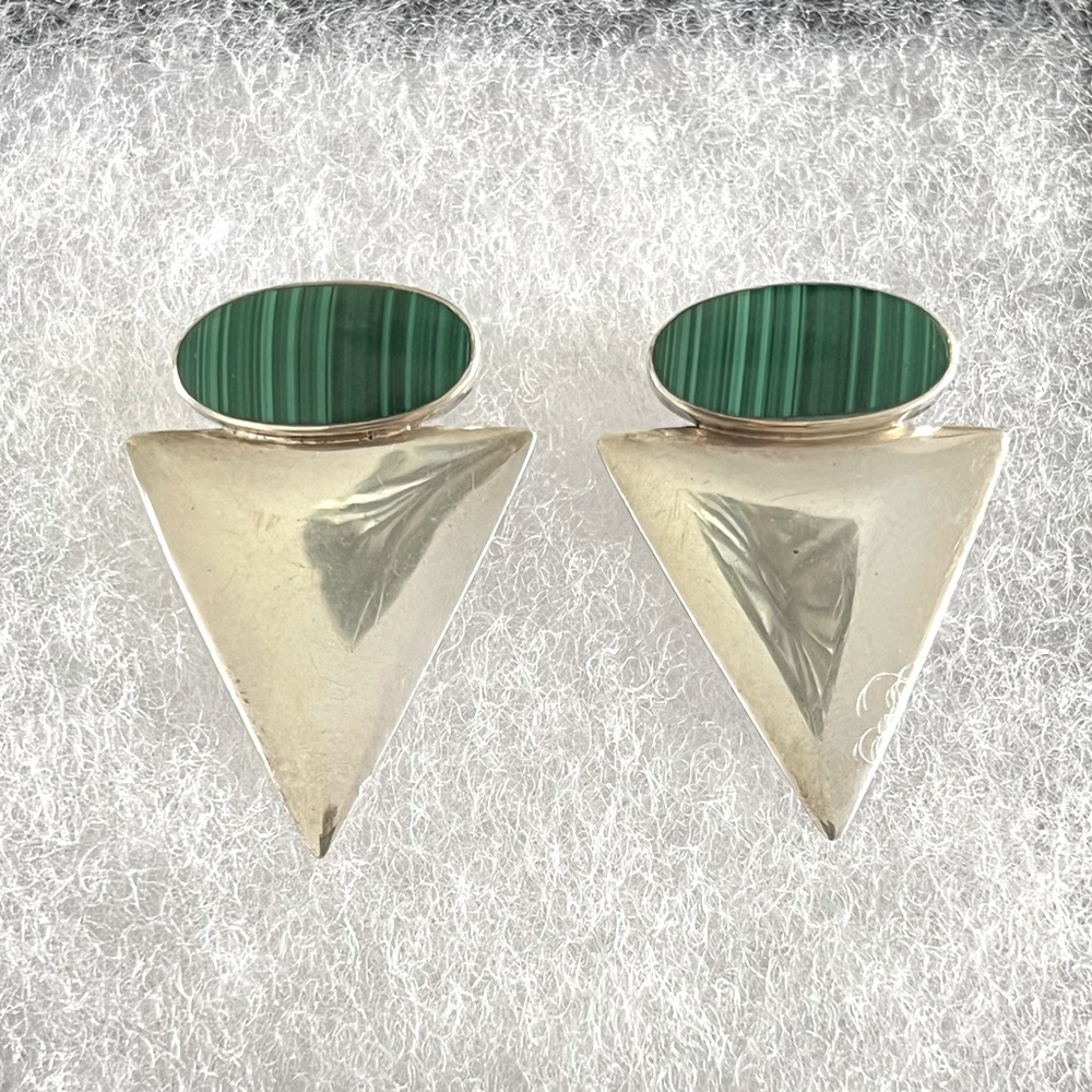 Sterling Silver and Malachite Earrings